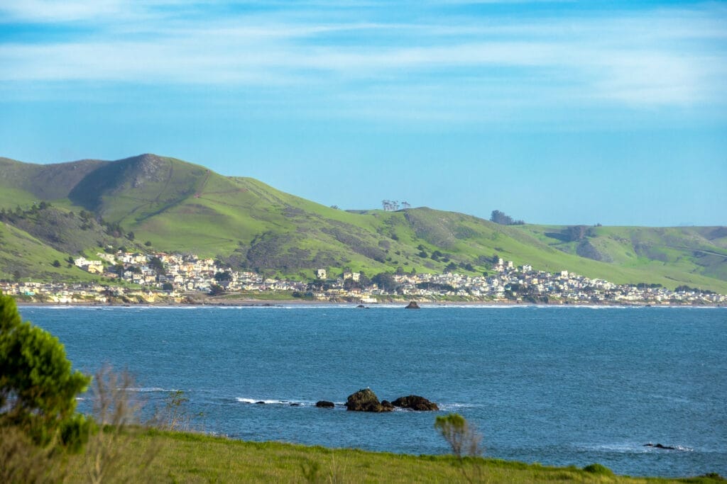 A hillside with a view of Pismo beach.