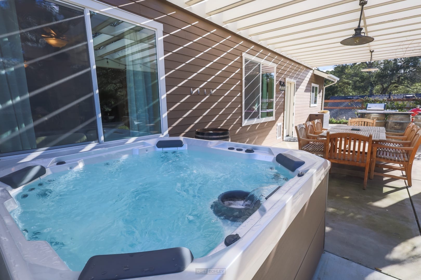 A hot tub on the patio of a home in Paso Robles.