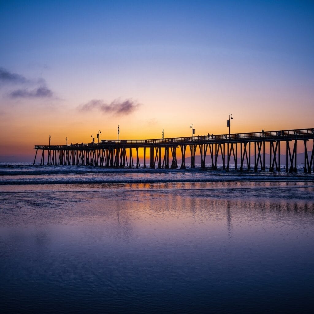 A pier in Central Coast at sunset.