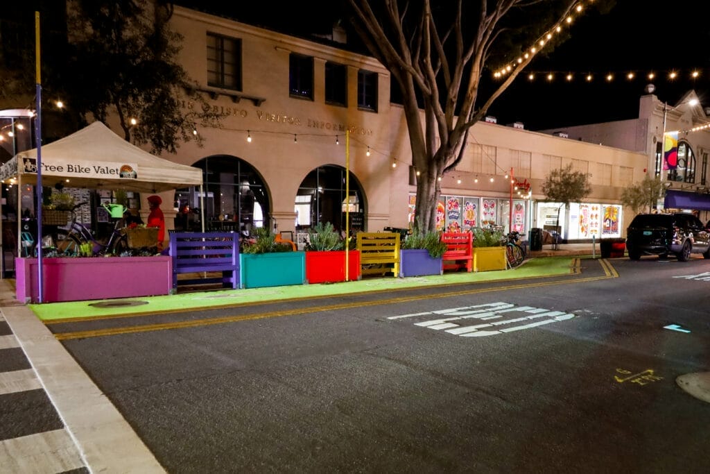 The vacation rental in Atascadero on the central coast is lit up at night.